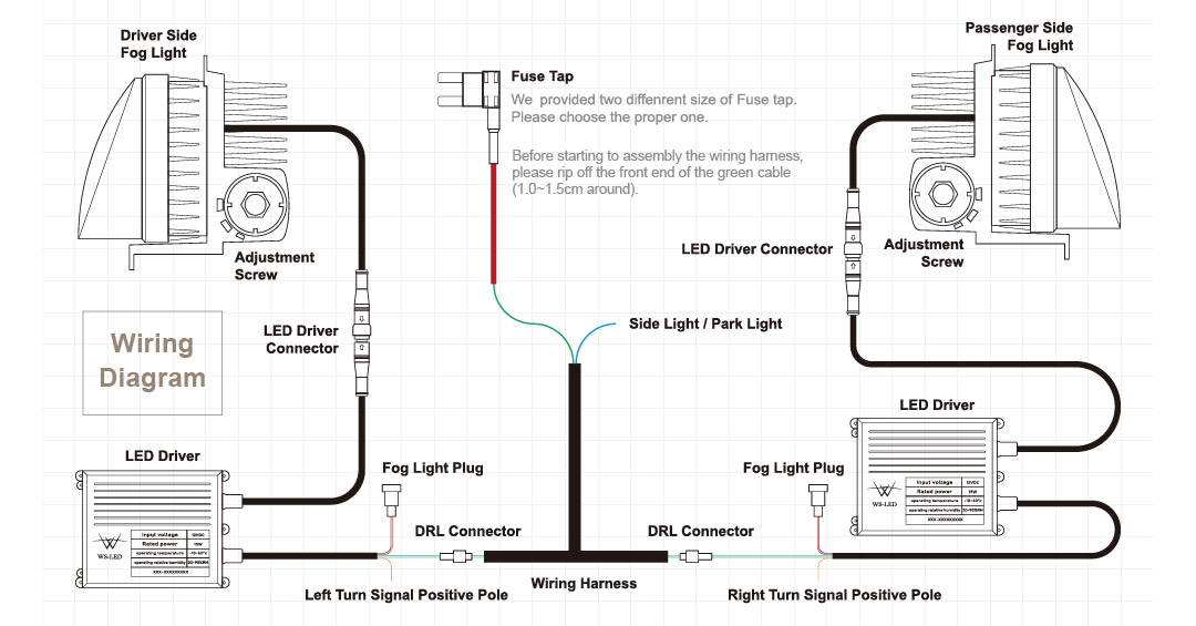 wiring diagram for 4in1 LED projector fog light kit Fog Lights' Wiring Diagram
